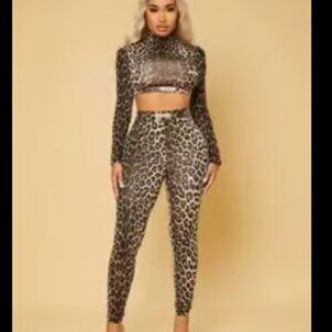 Leopard Leggings and Long Sleeve Crop Top Matching Set